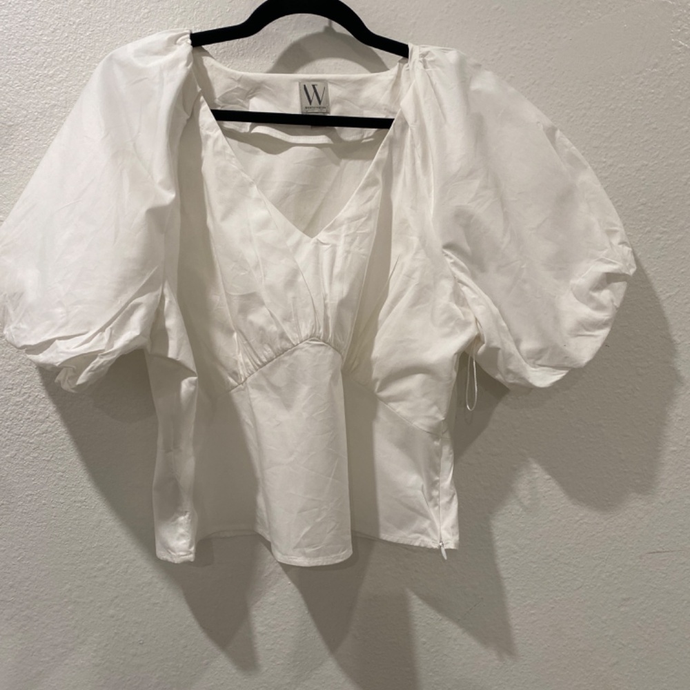 Worthington woman’s Size large puffer sleeve white top. - Picture 5 of 9